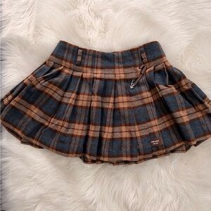 Prada Plaid Pleated Mini Skirt - Brown and Blue